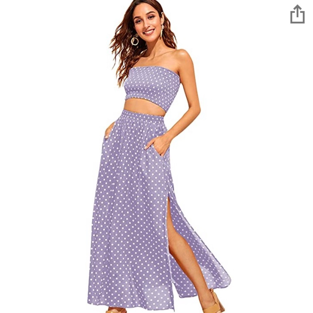 Matching set maxi skirt tube top crop top